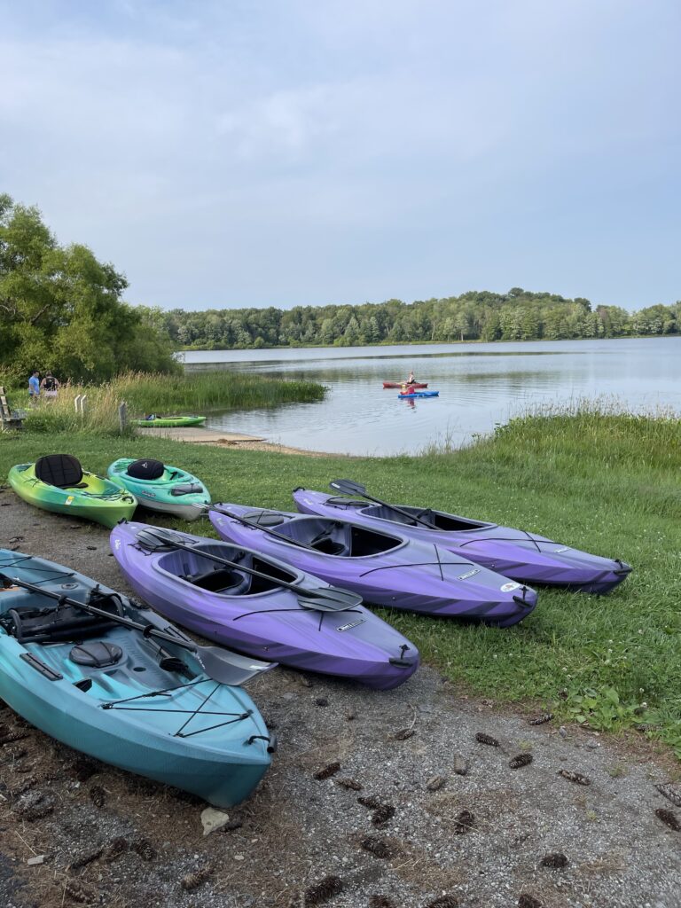 Kayaks staged at the boat ramp at Howard Eaton Reservoir
